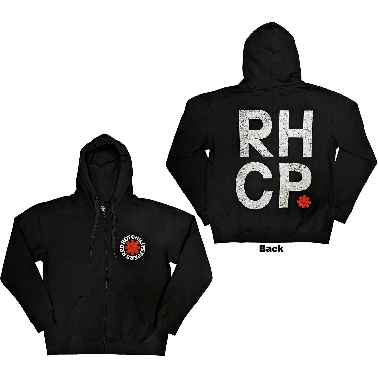 Red Hot Chili Peppers Unisex Zipped Hoodie: Red Asterisk (Back Print) (Medium)