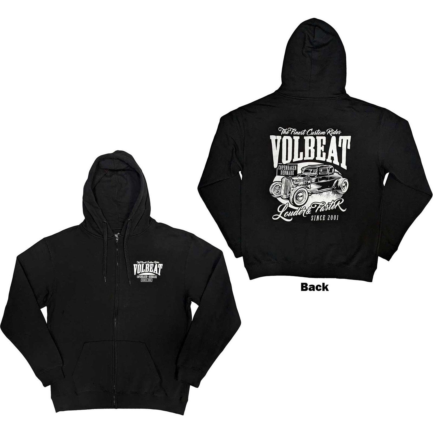 Volbeat Unisex Zipped Hoodie: Louder and Faster (Back Print) (Medium)