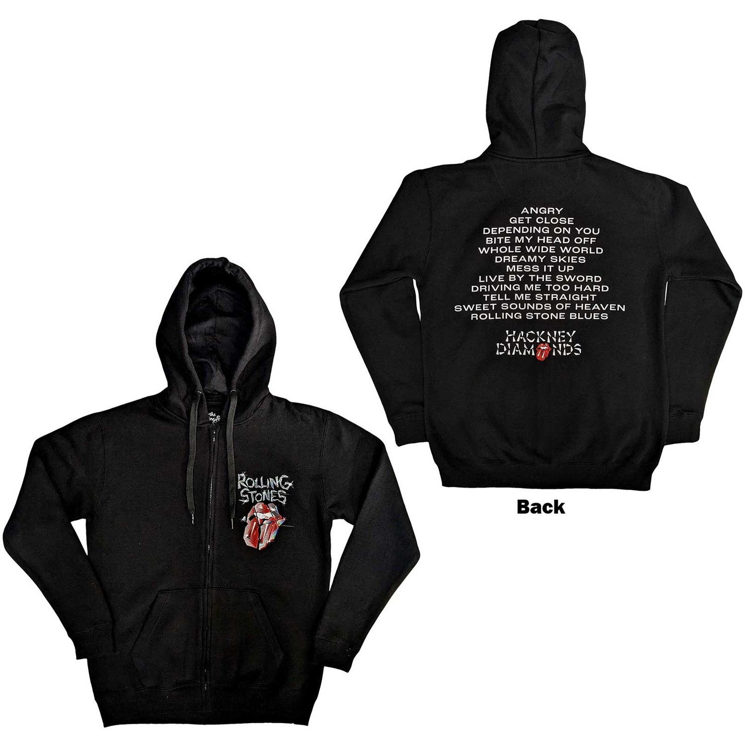 The Rolling Stones Unisex Zipped Hoodie: Hackney Diamonds Tracklist (Back Print) (XX-Large)