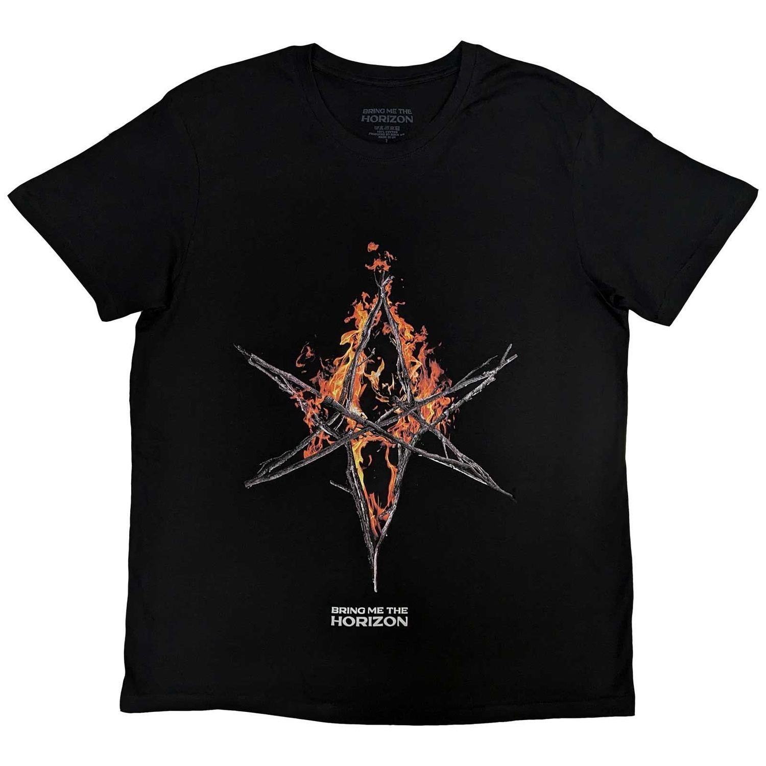 Bring Me The Horizon Unisex T-Shirt: Flame Hex & Text Logo (Large)