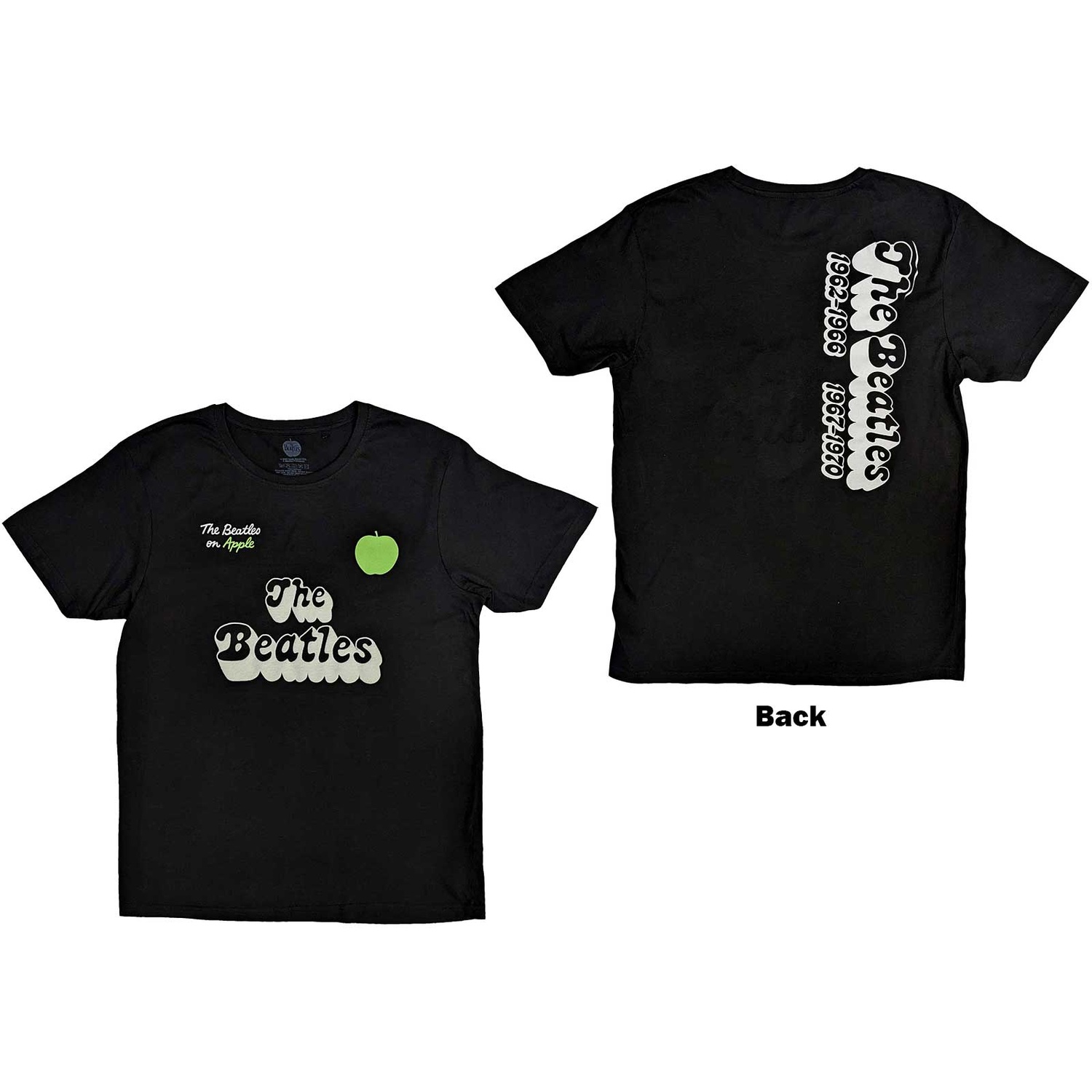 The Beatles Unisex T-Shirt: 70s Logo & Years (Back Print) (Large)