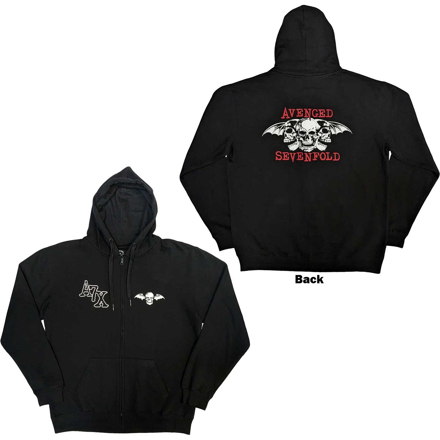 Avenged Sevenfold Unisex Zipped Hoodie: Dead Head (Back Print) (X-Large)