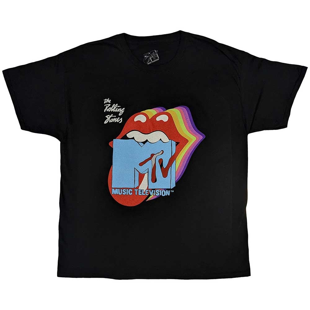 MTV Unisex T-Shirt: Rolling Stones Rainbow Shadow Tongue (Small)
