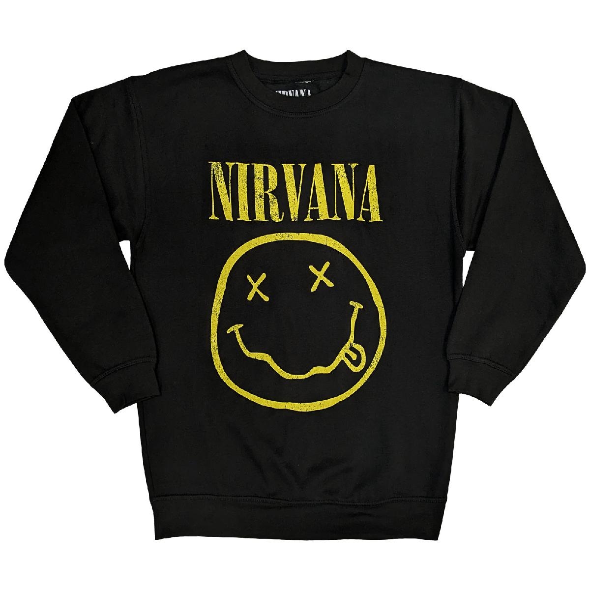 Nirvana Unisex Sweatshirt: Yellow Happy Face (Black) (Large)