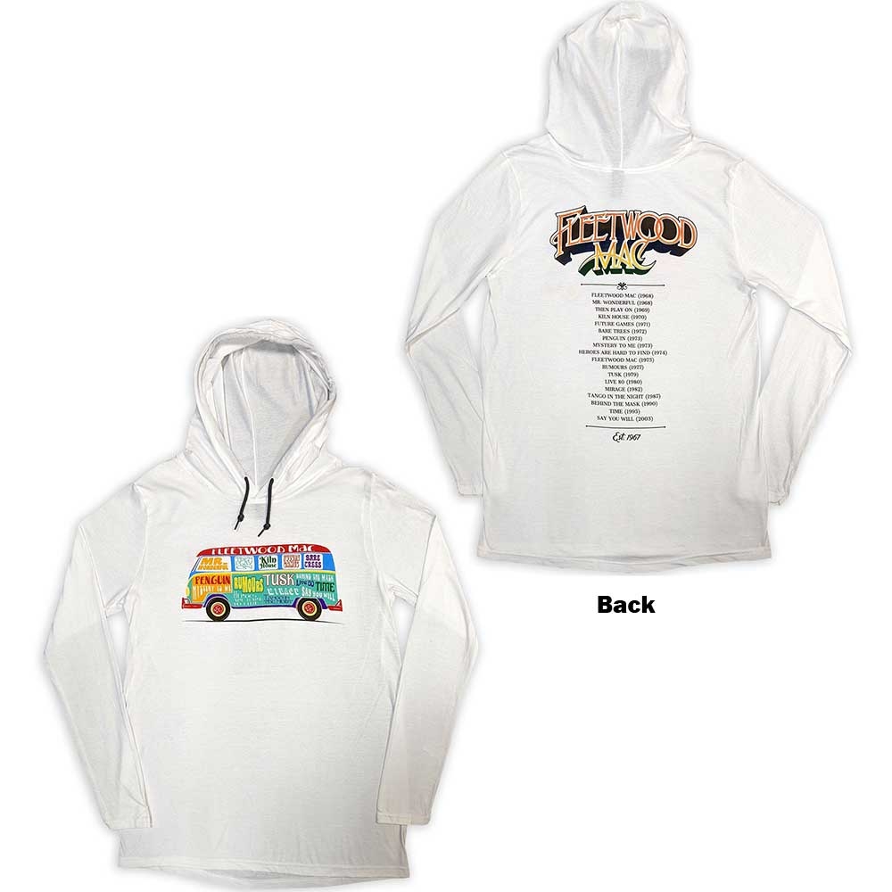 Fleetwood Mac Unisex Pullover Hoodie: Albums Bus Lightweight (Backprint & Ex-Tour) (Medium)