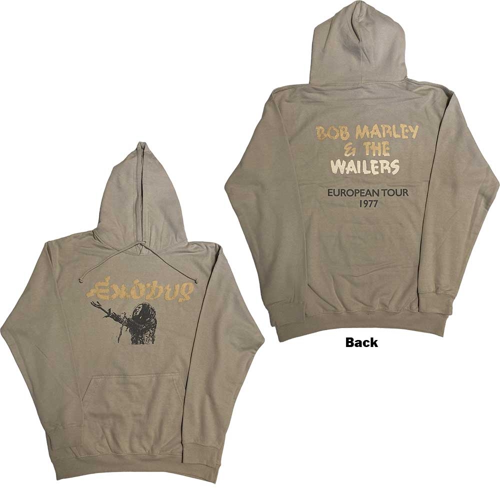 Bob Marley Unisex Pullover Hoodie: Exodus Mic Photo Wailers Tour 77 (Back Print & Hi-Build) (Medium)