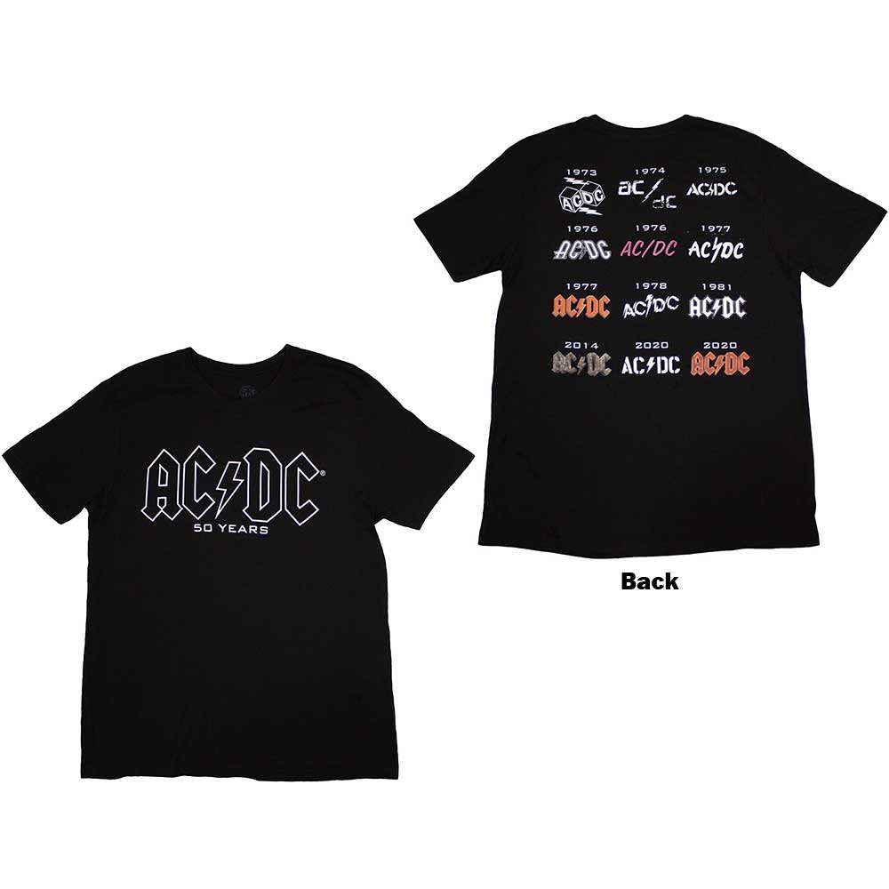 AC/DC Unisex T-Shirt: Logo History (Back Print) (X-Large)