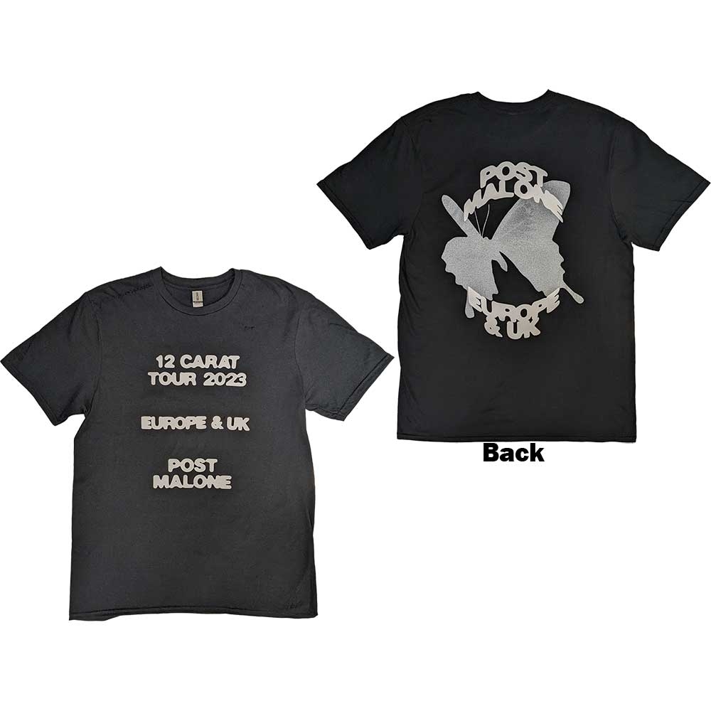 Post Malone Unisex T-Shirt: Butterfly Logo 2023 Tour (Back Print & Ex-Tour) (Medium)
