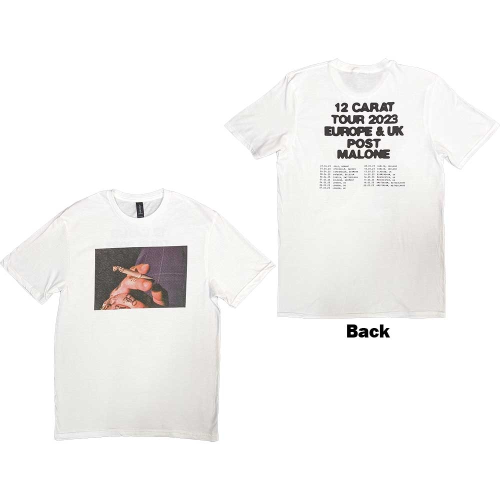 Post Malone Unisex T-Shirt: Burn It Down 2023 Tour Dates (Back Print & Ex-Tour) (Medium)