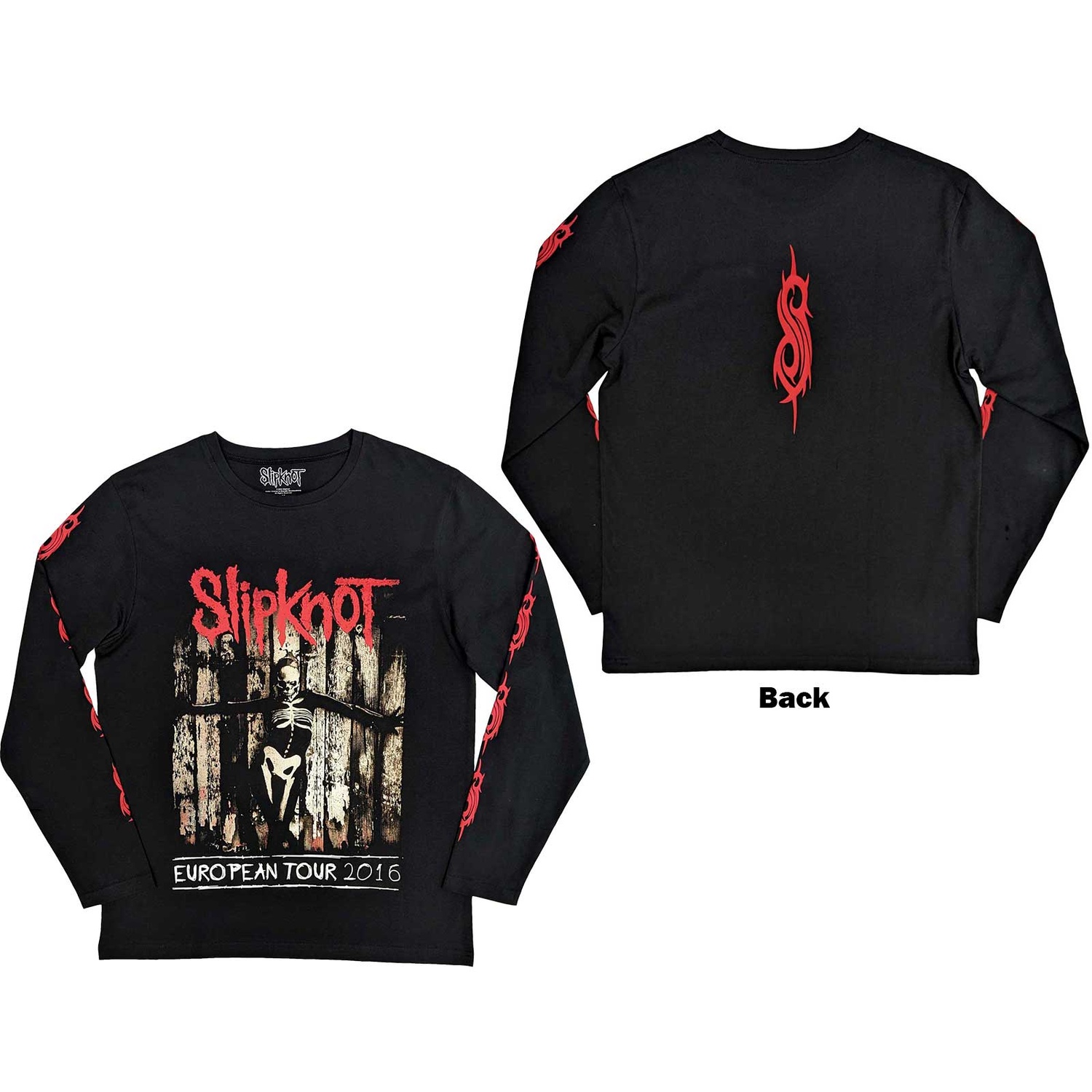 Slipknot Unisex Long Sleeve T-Shirt: Skeleton Flag (Back & Sleeve Print) (X-Large)