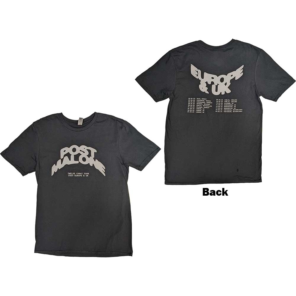 Post Malone Unisex T-Shirt: Curved Logo 2023 Tour Dates (Back Print & Ex-Tour) (Medium)