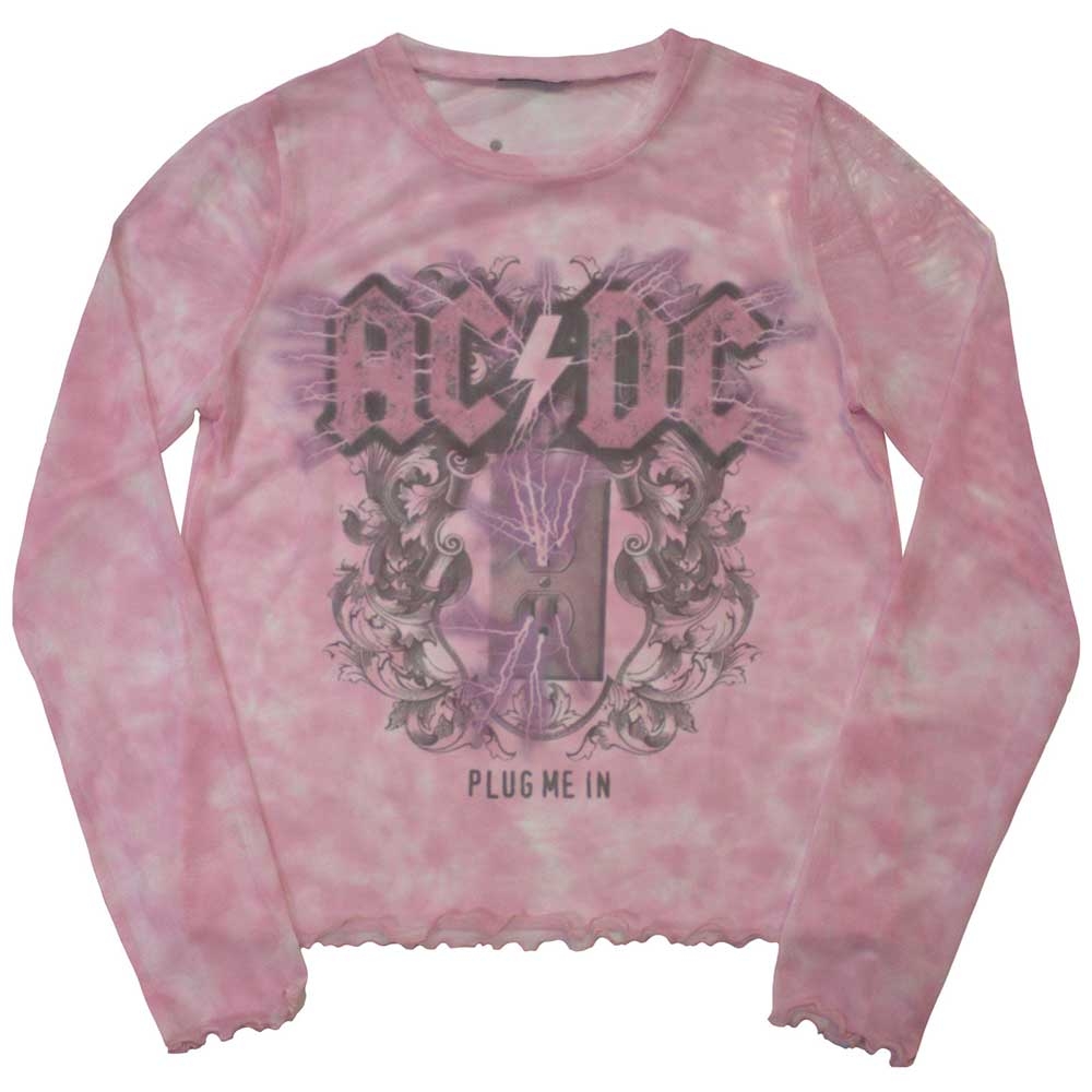 AC/DC Ladies Long Sleeve T-Shirt: Plug Me In (Mesh) (Small)