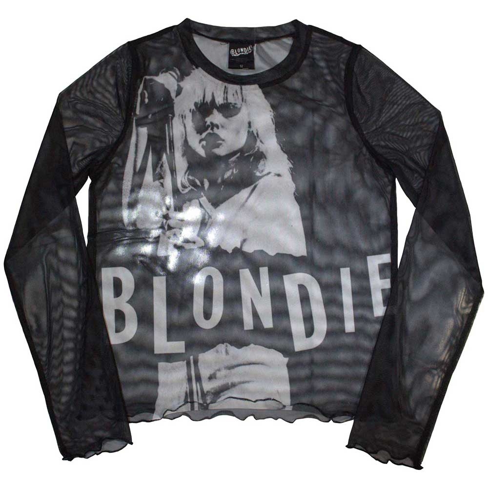 Blondie Ladies Long Sleeve T-Shirt: Mic Stand (Mesh) (X-Small)