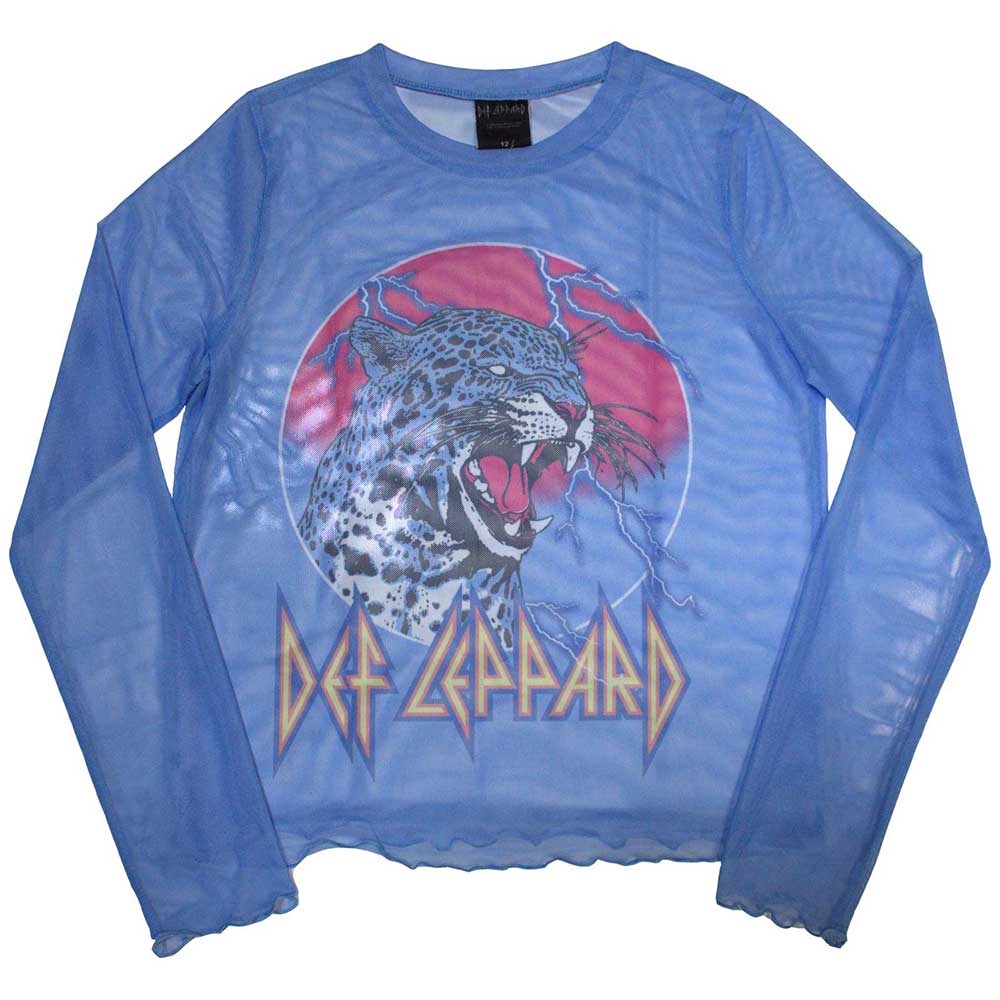 Def Leppard Ladies Long Sleeve T-Shirt: Lightning Leopard (Mesh) (Medium)