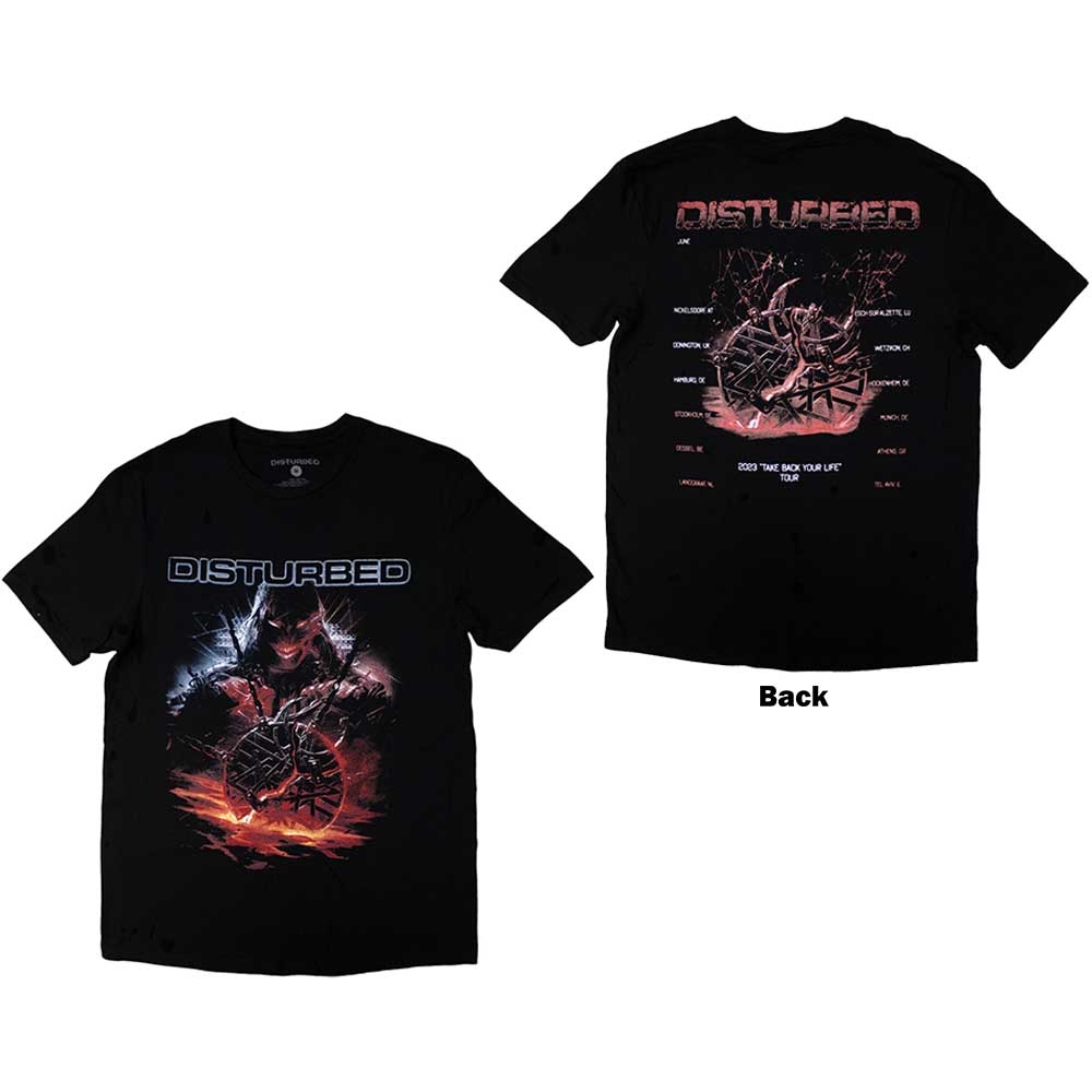 Disturbed Unisex T-Shirt: European Tour '23 Medallion (Back Print & Ex-Tour) (X-Large)