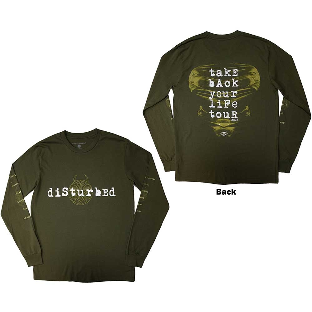 Disturbed Unisex Long Sleeve T-Shirt: European Tour '23 Take Back (Back Print & Ex-Tour) (X-Large)