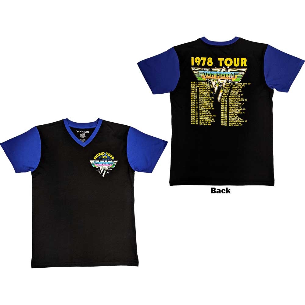 Van Halen Unisex Raglan T-Shirt: 1978 Tour Dates (Back Print) (X-Large)