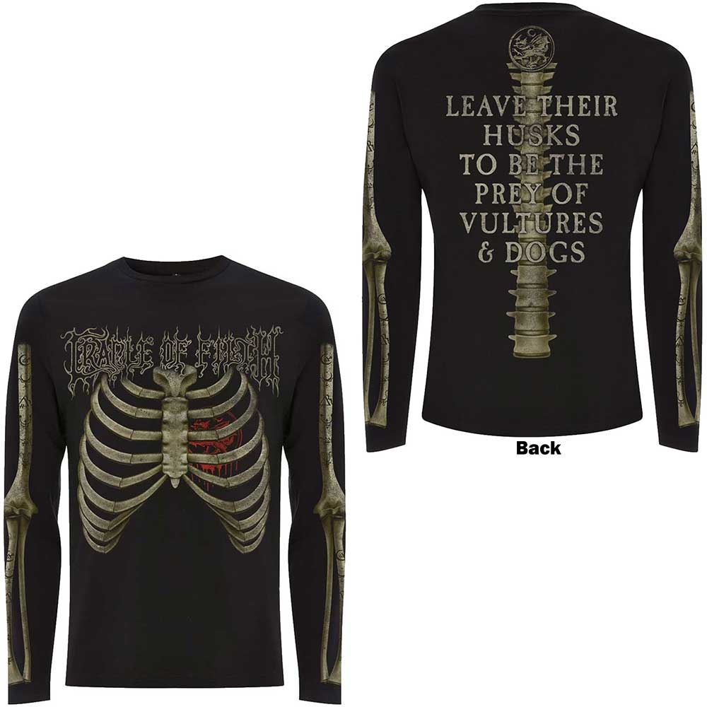 Cradle Of Filth Unisex Long Sleeve T-Shirt: Skeleton (Back & Sleeve Print) (Large)