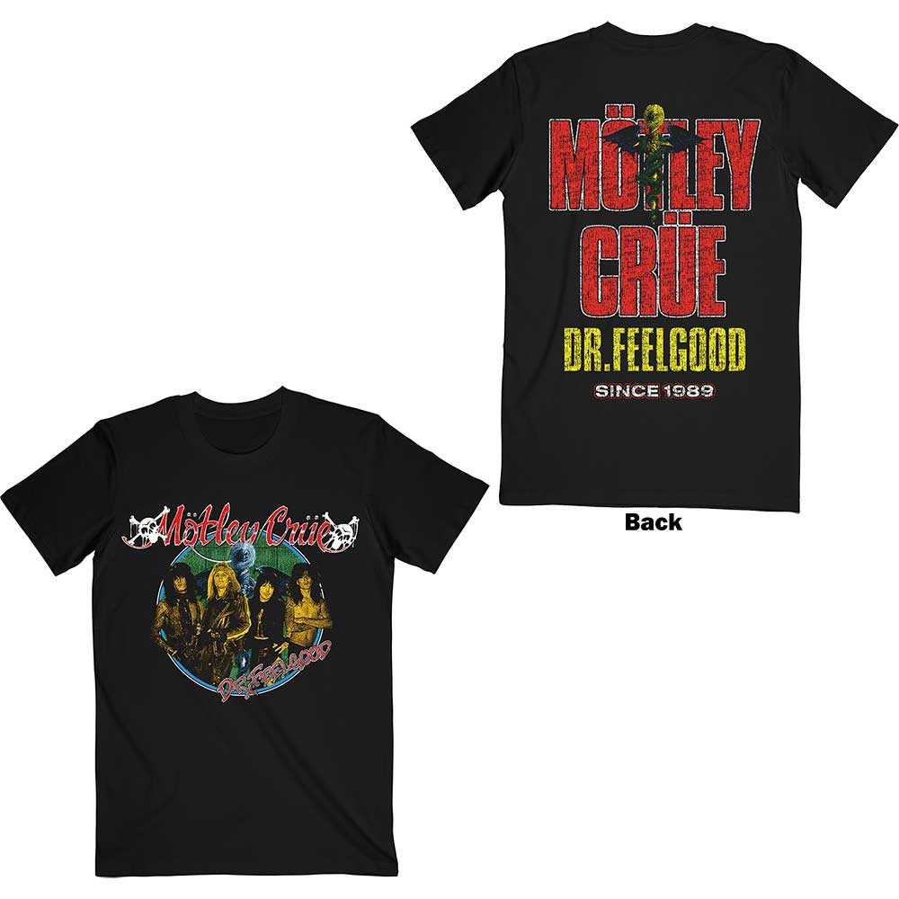 Motley Crue Unisex T-Shirt: Dr Feelgood Circle Photo (Back Print) (Medium)