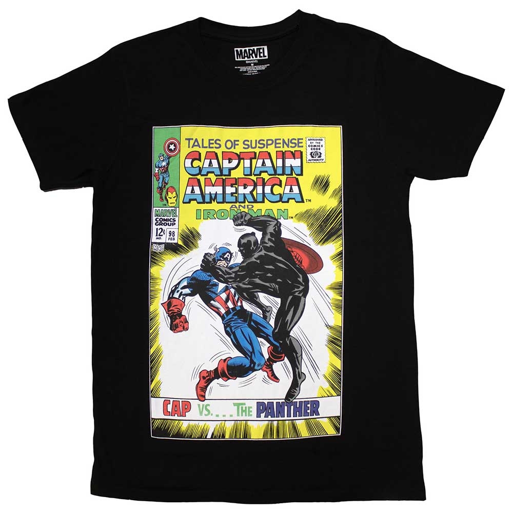 Marvel Comics Unisex T-Shirt: Cap vs The Panther Comic Cover (X-Large)