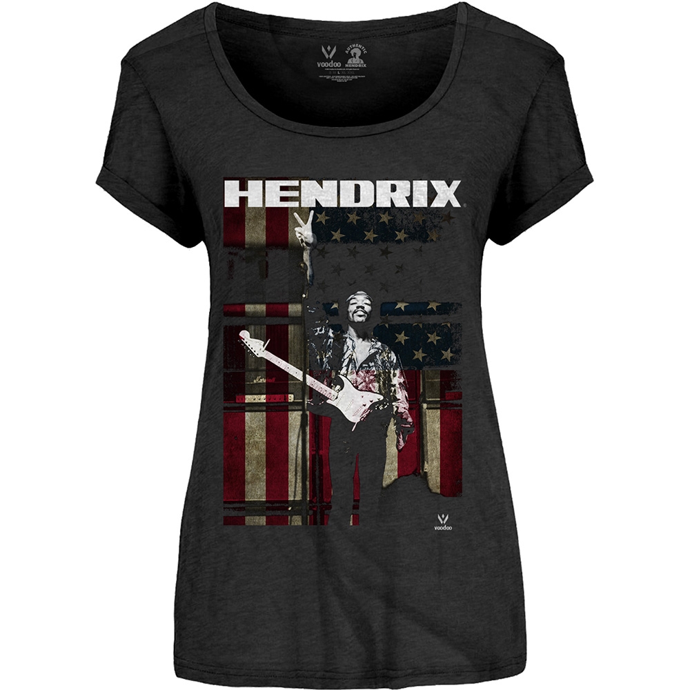 Jimi Hendrix Ladies T-Shirt: Peace Flag (Small)