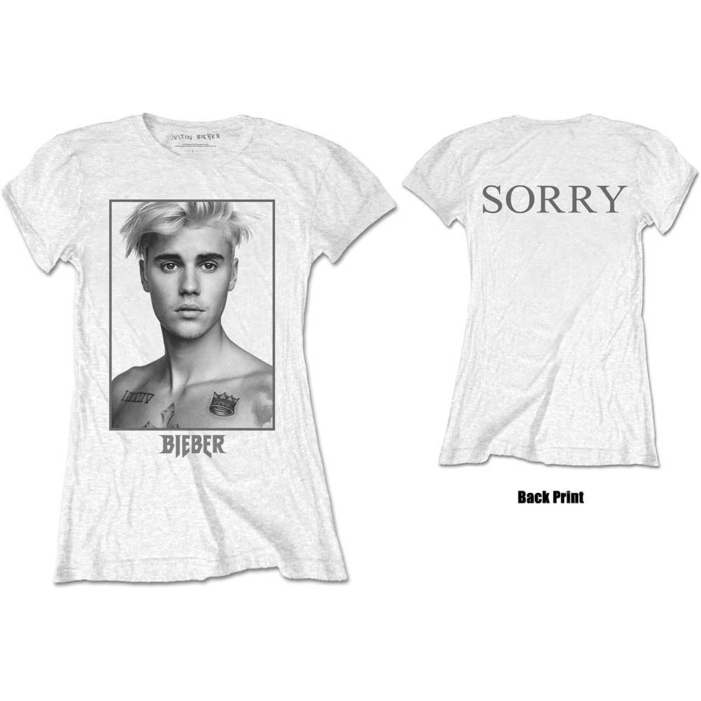 Justin Bieber Ladies T-Shirt: Sorry Ladies (Back Print) (Medium)