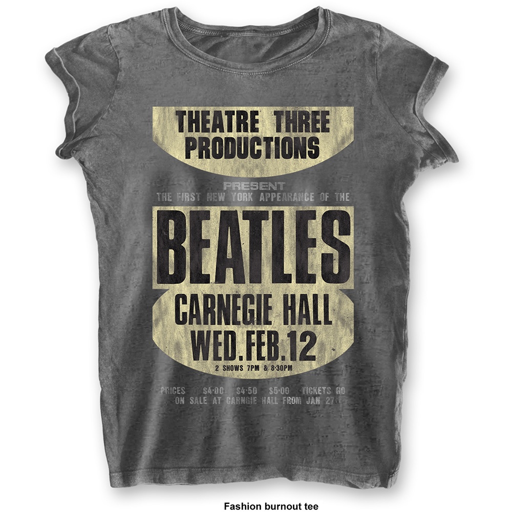 The Beatles Ladies Burn Out T-Shirt: Carnegie Hall (Small)