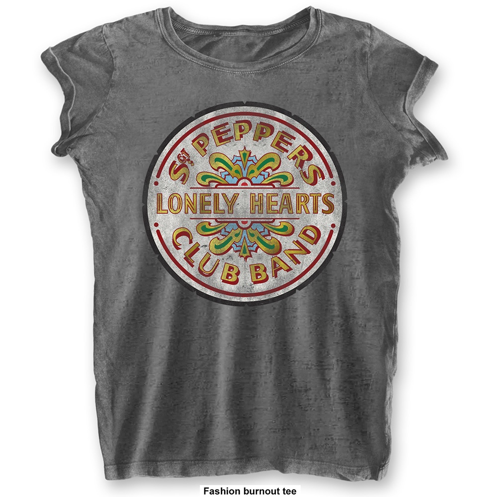 The Beatles Ladies Burn Out T-Shirt: Sgt Pepper Drum (Large)