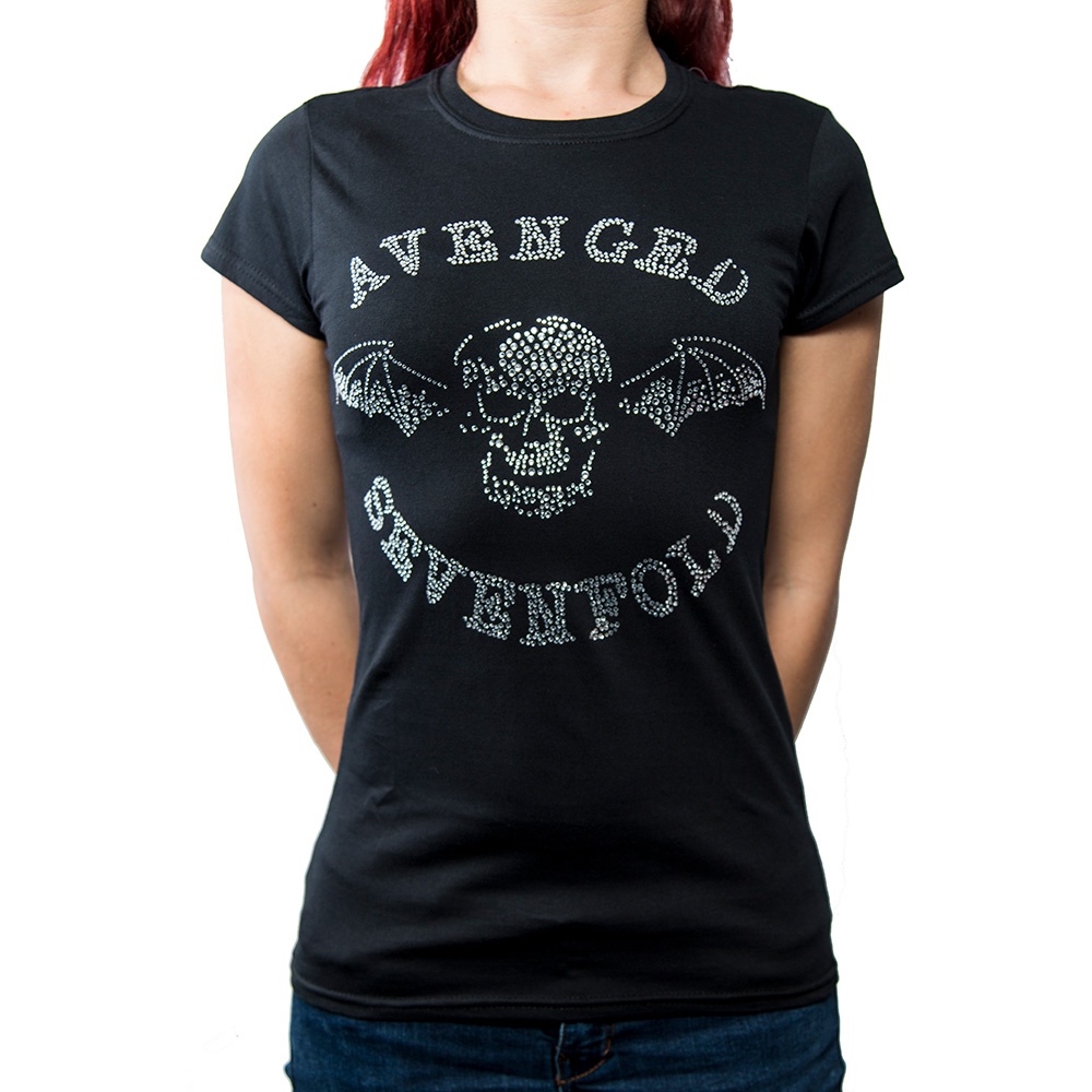 Avenged Sevenfold Ladies Fashion Tee: Death Bat (Diamante) (Small)