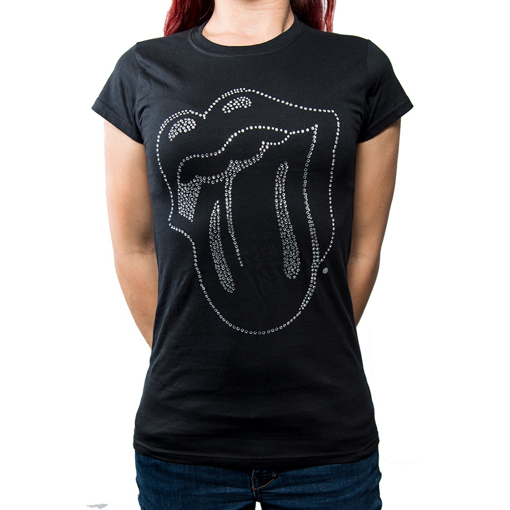The Rolling Stones Ladies Diamante T-Shirt: Tongue (Medium)