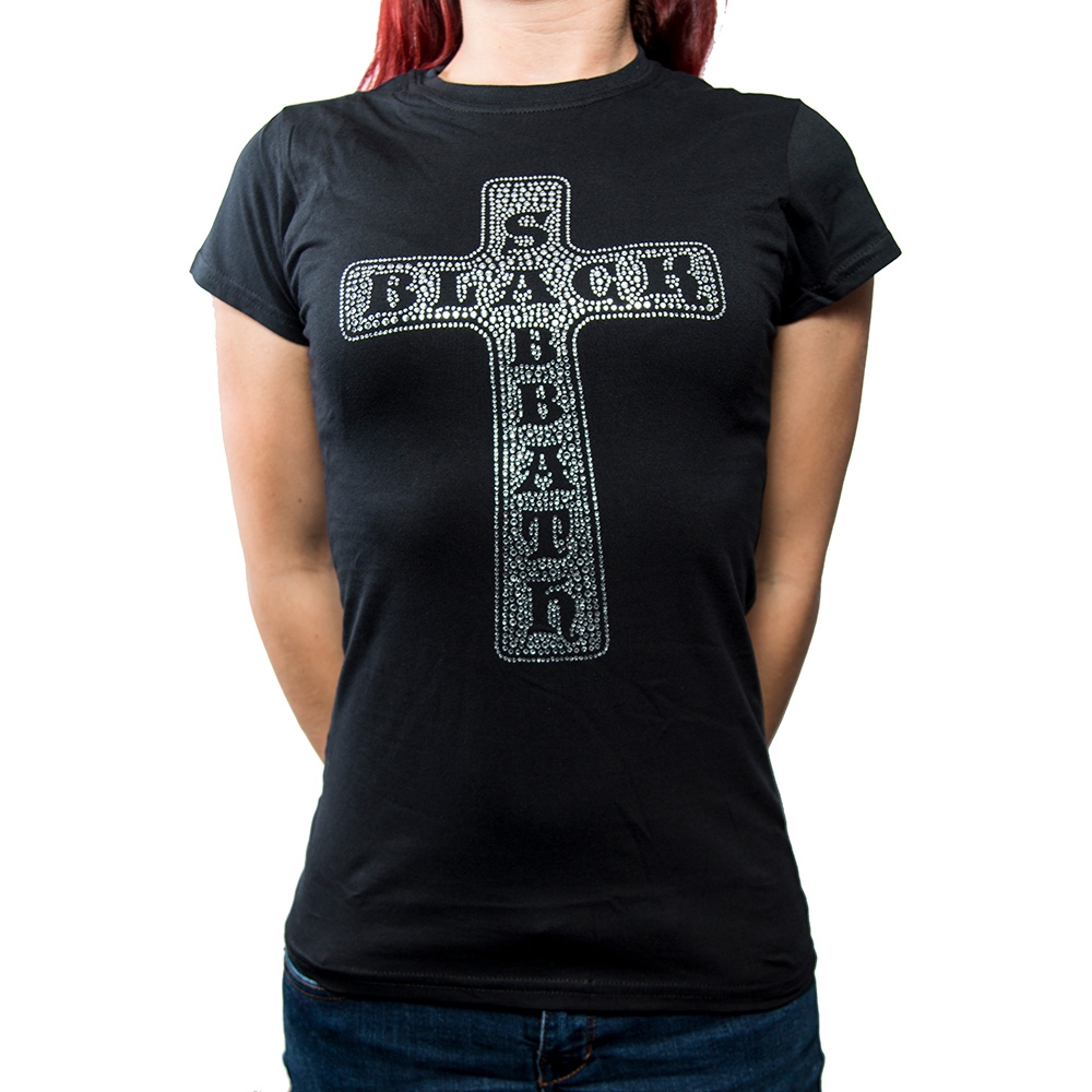 Black Sabbath Ladies Diamante T-Shirt: Cross (XX-Large)