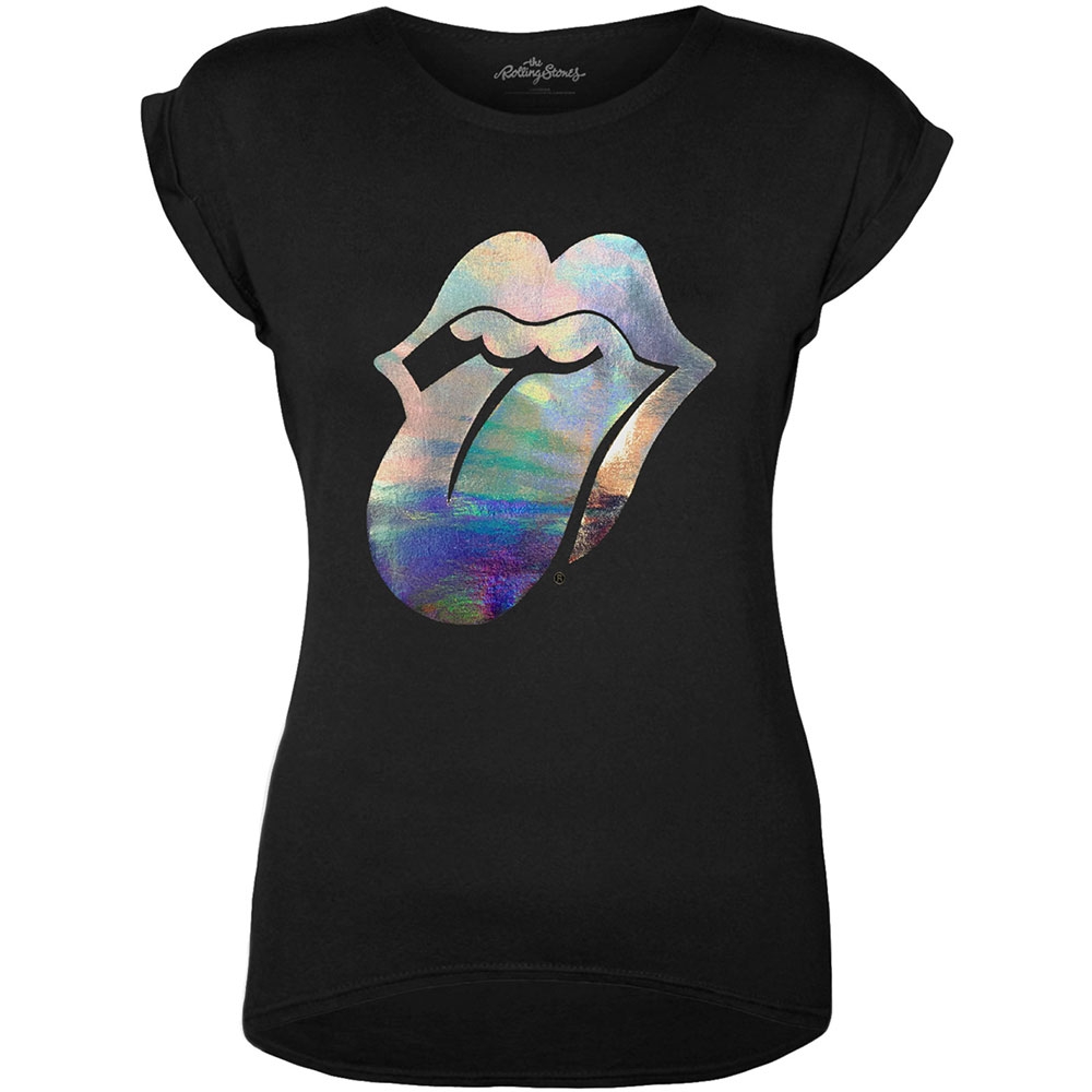 The Rolling Stones Ladies T-Shirt: Foil Tongue (Foiled) (Medium)