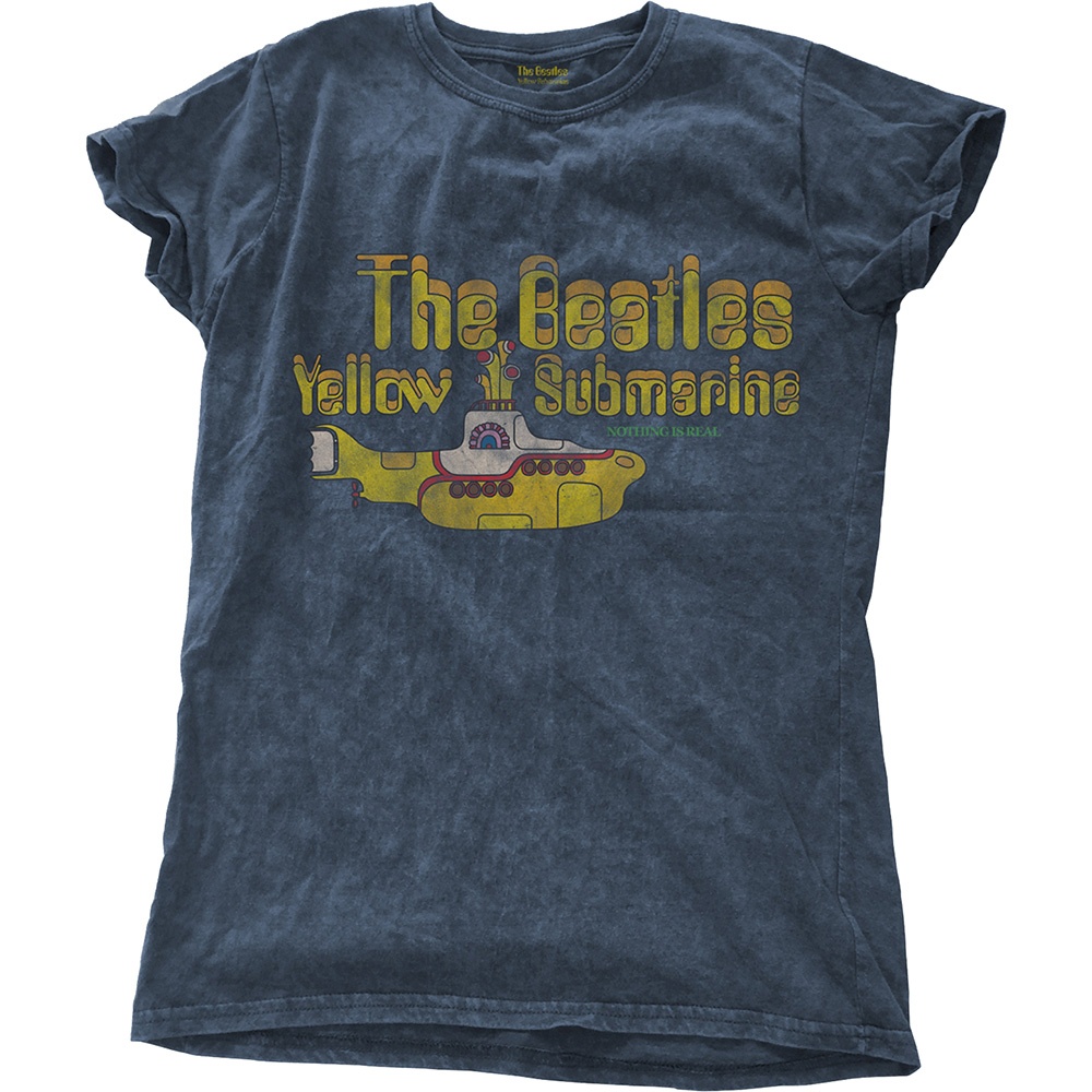 The Beatles Ladies Fashion Tee: Yellow Submarine Nothing Is Real with Snow Wash Finishing (Large)