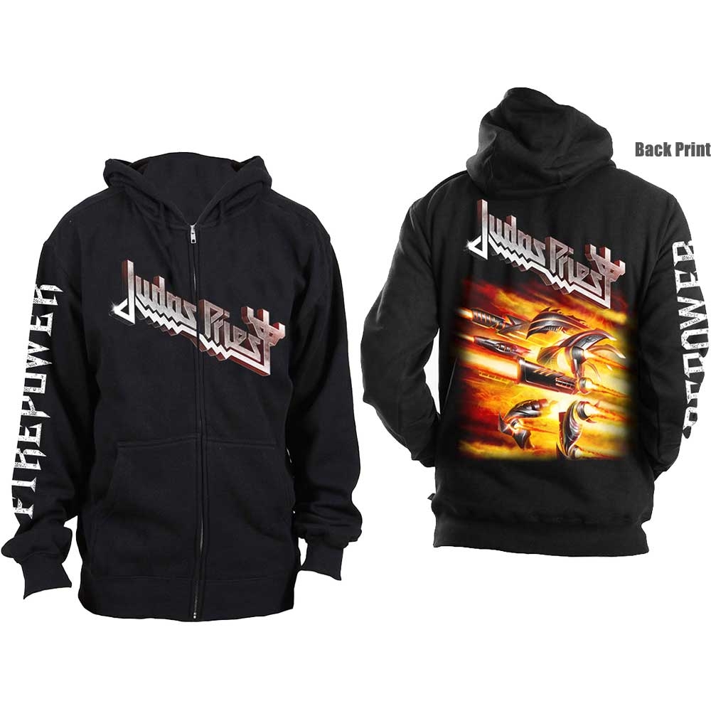 Judas Priest Unisex Zipped Hoodie: Firepower (Back Print) (Small)