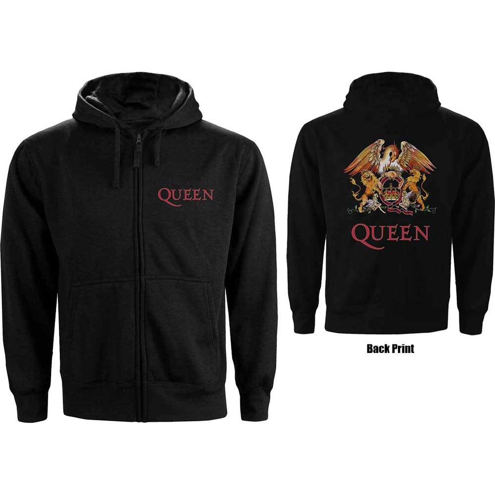 Queen Unisex Zipped Hoodie: Classic Crest (Back Print) (Medium)