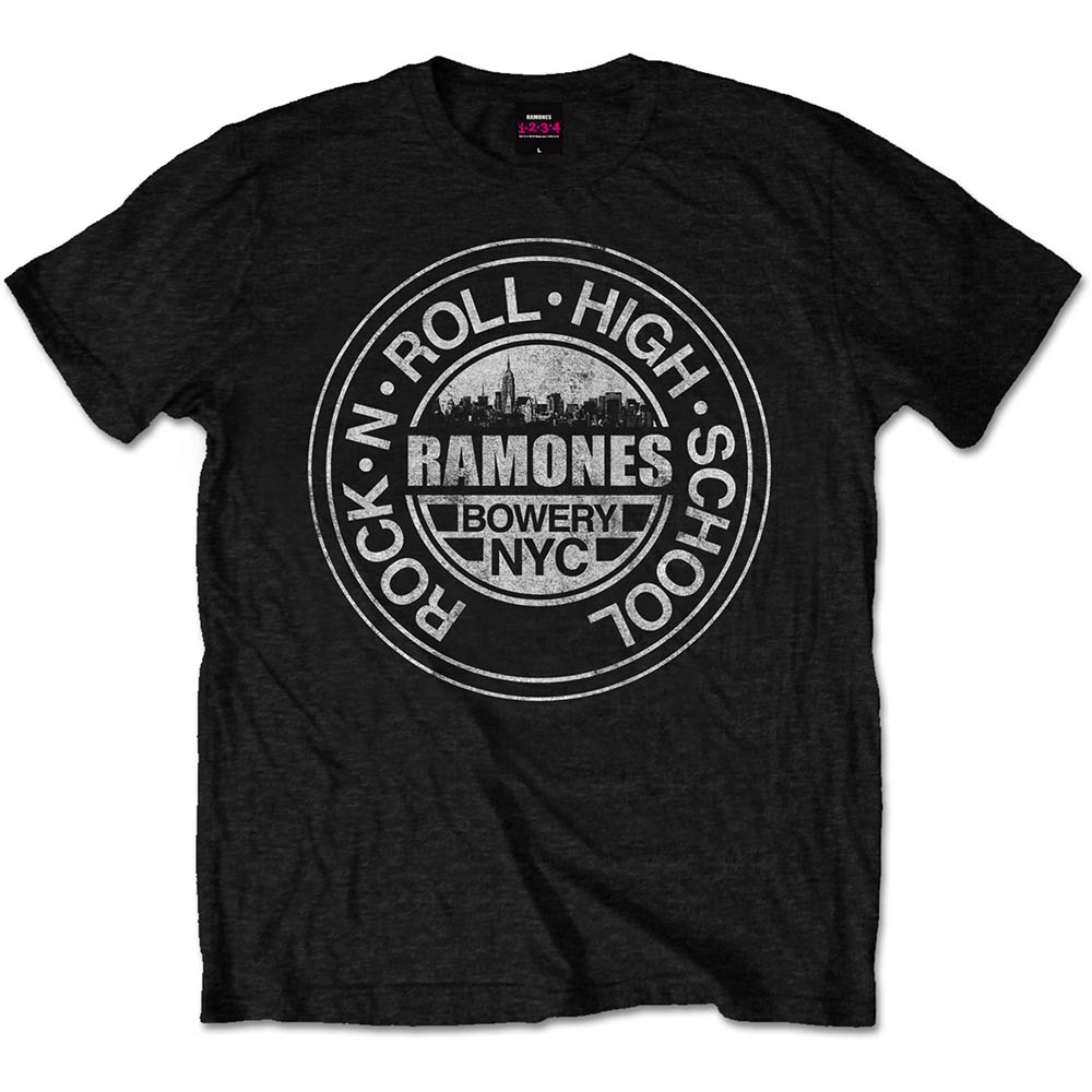 Ramones Unisex T-Shirt: Rock 'n Roll High School, Bowery, NYC (Small)
