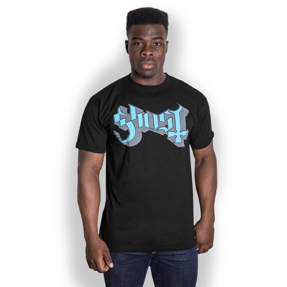 Ghost Unisex T-Shirt: Blue/Grey Keyline Logo (X-Large)