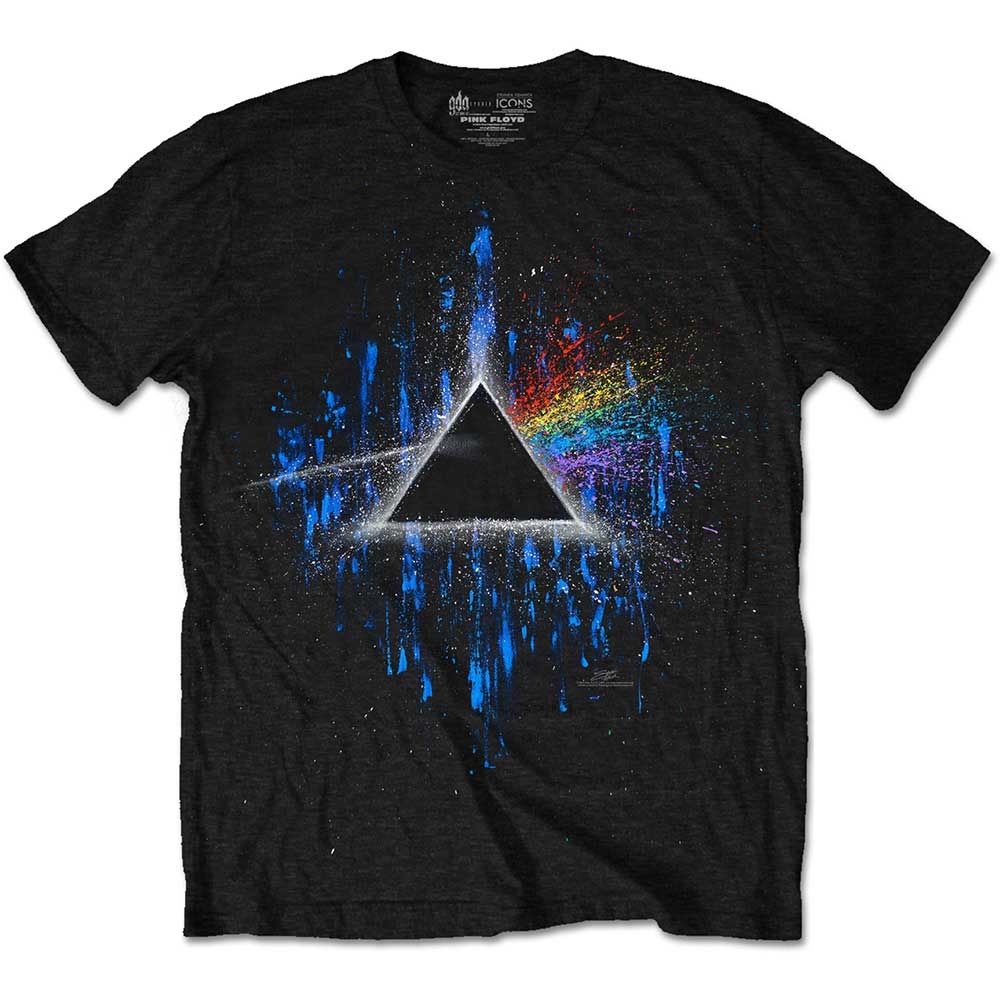 Pink Floyd Unisex T-Shirt: Dark Side of the Moon Blue Splatter (Large)