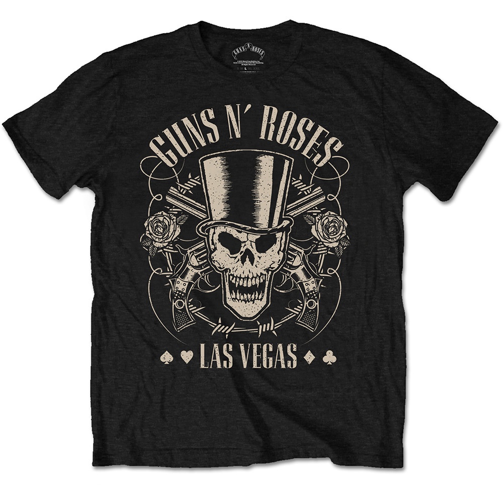 Guns N' Roses Unisex T-Shirt: Top Hat, Skull & Pistols Las Vegas (Large)