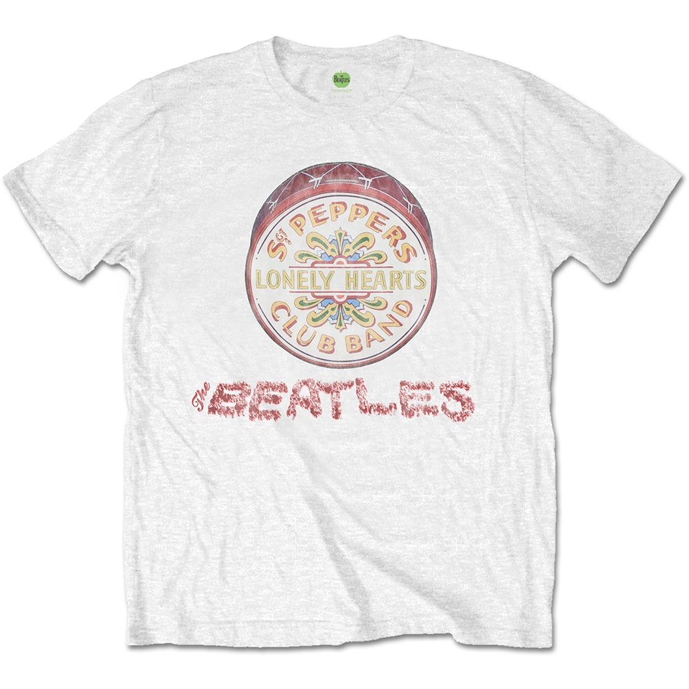 The Beatles Unisex T-Shirt: Flowers Logo & Drum (Small)