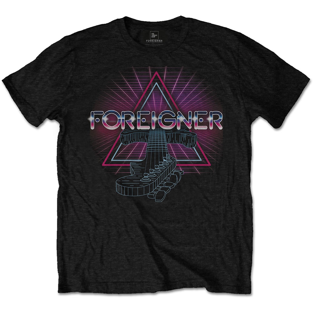 Foreigner Unisex T-Shirt: Neon Guitar (Large)