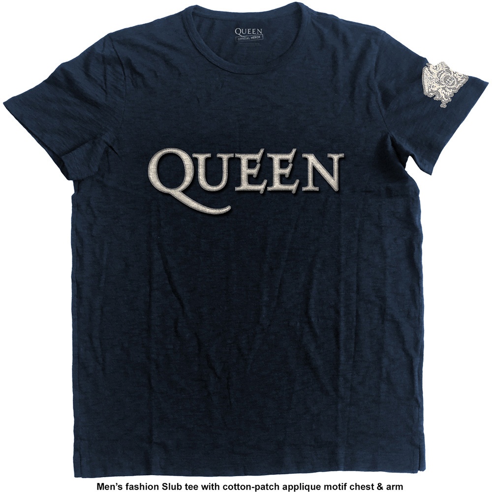 Queen Unisex Applique T-Shirt: Logo & Crest (X-Large)