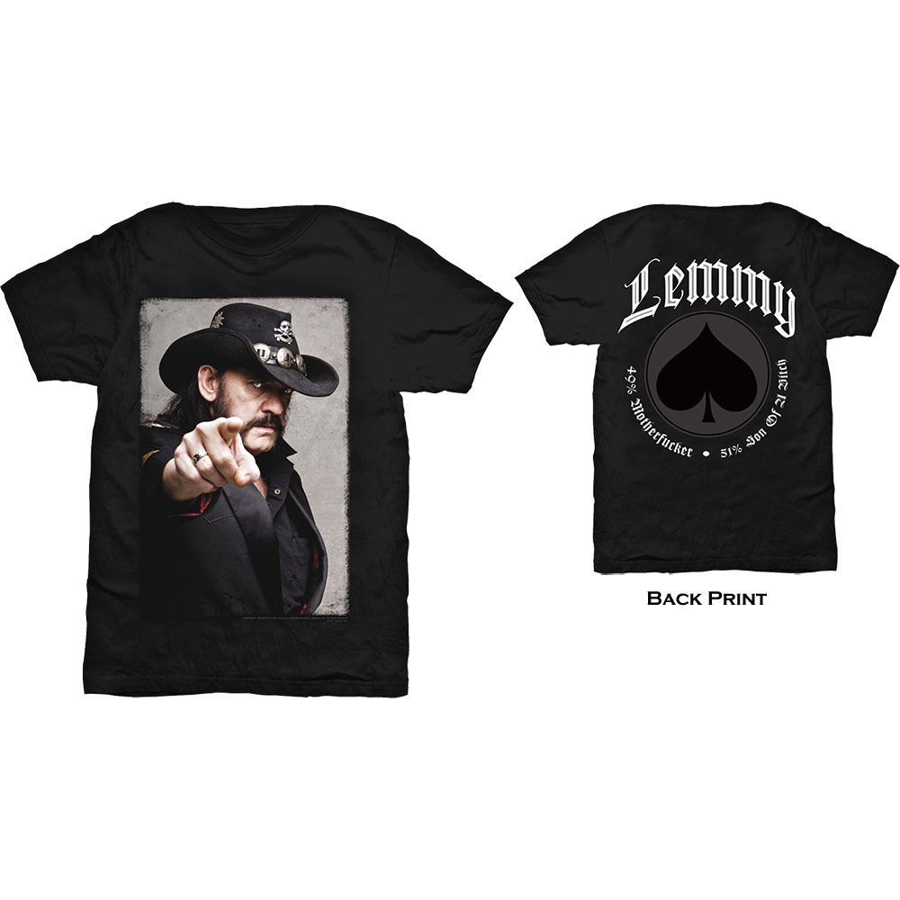 Lemmy Unisex T-Shirt: Pointing Photo (Back Print) (Medium)