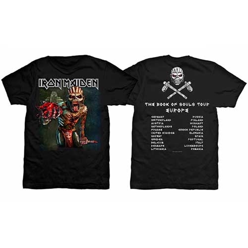 Iron Maiden Unisex T-Shirt: The Book of Souls European Tour V.1 (Back Print) (Medium)