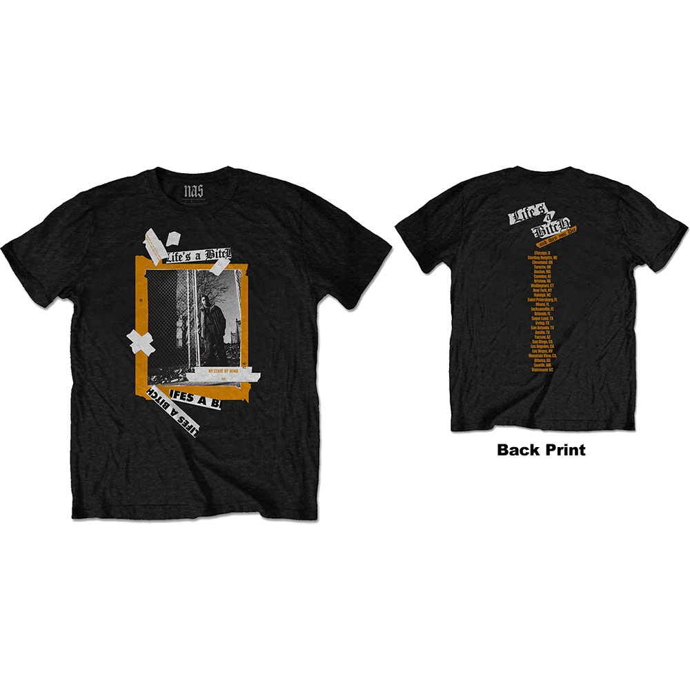 Nas Unisex T-Shirt: Life's a Bitch (Back Print) (Small)