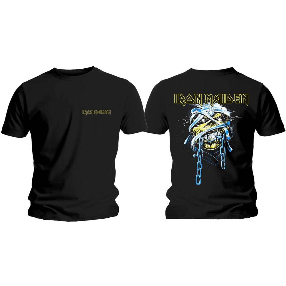 Iron Maiden Unisex T-Shirt: Powerslave Head & Logo (Back Print) (Small)
