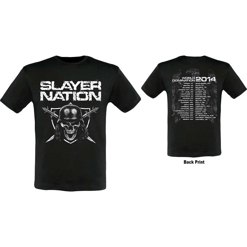 Slayer Unisex T-Shirt: Slayer Nation 2014 Dates (Back Print/Ex. Tour) (Medium)
