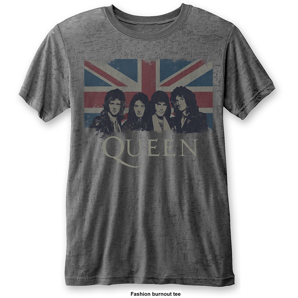 Queen Unisex Burn Out T-Shirt: Vintage Union Jack (Medium)