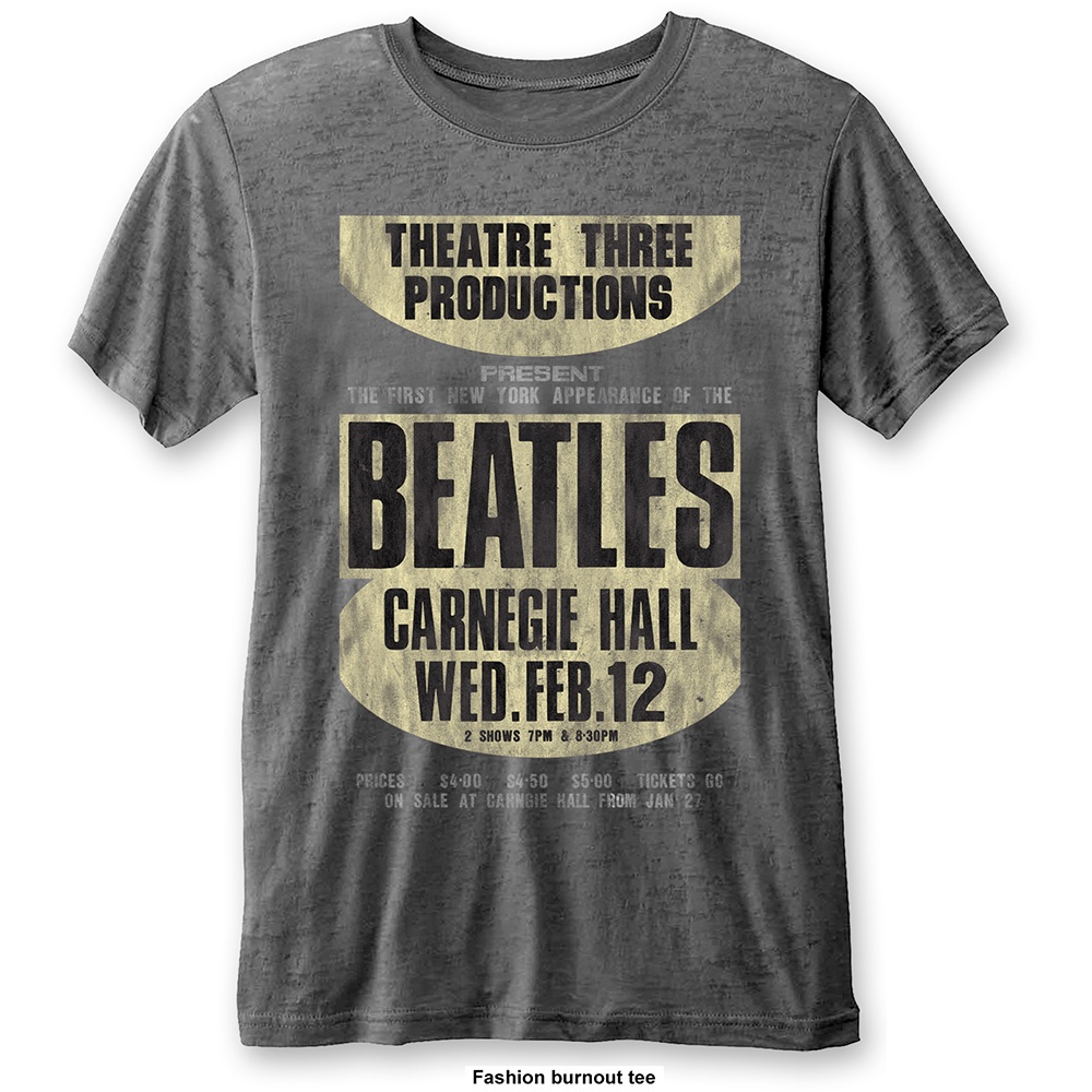 The Beatles Unisex Burn Out T-Shirt: Carnegie Hall (Large)