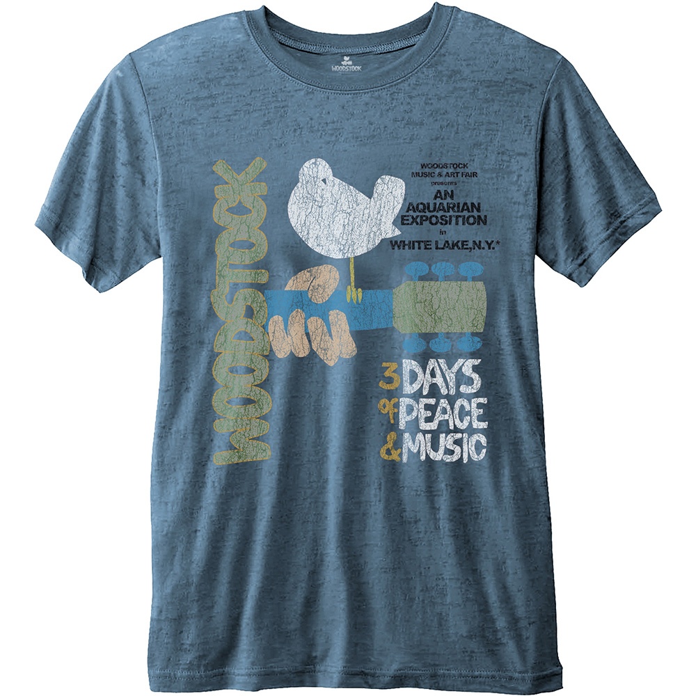 Woodstock Unisex Fashion Tee: Classic Vintage Poster with Burn Out Finishing (XX-Large)